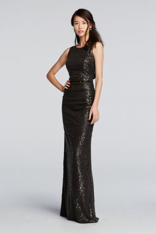 Long Sequin Tank Dress with Cowl Back ...